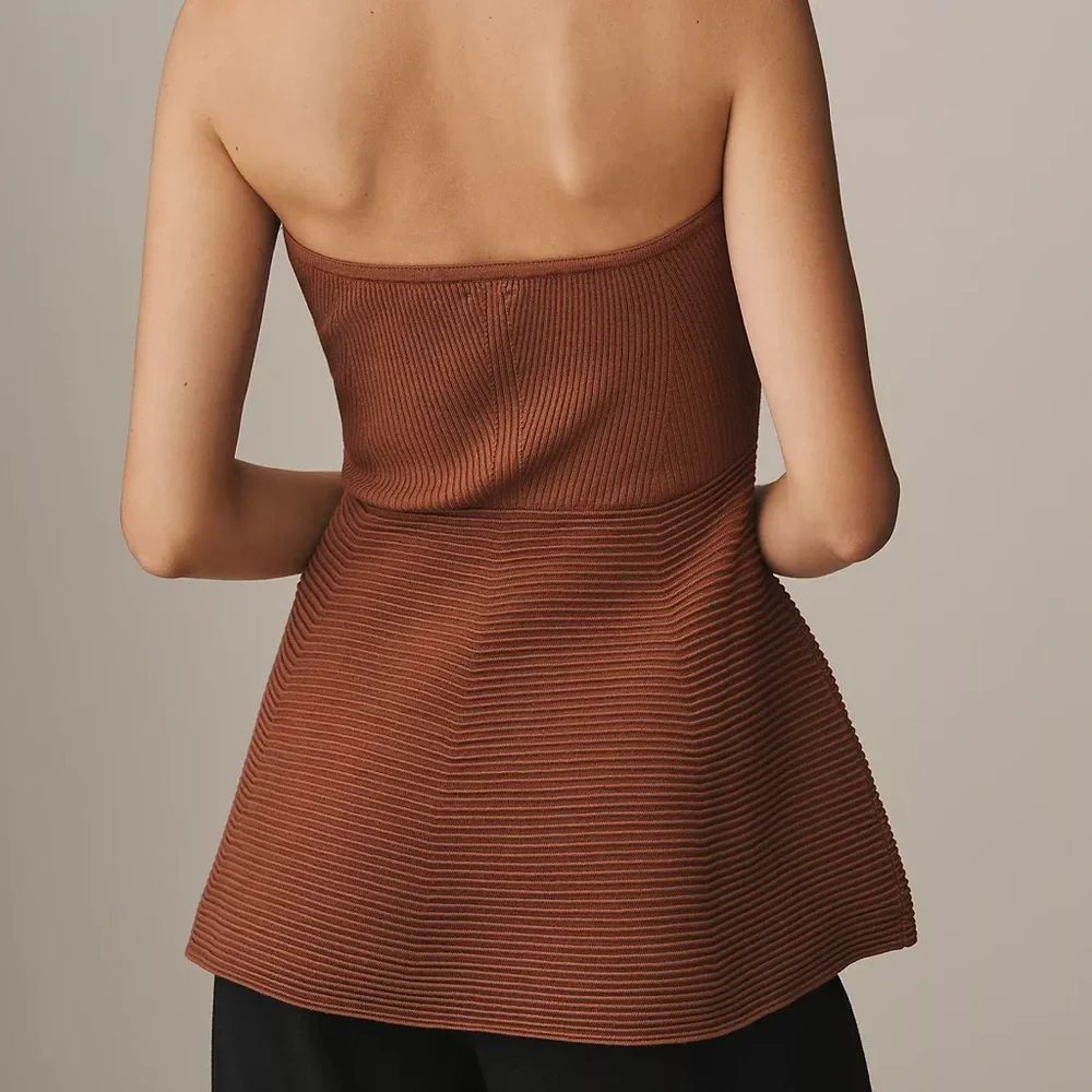Maeve Anthropologie Brown Strapless Peplum Knit Tube Top - Picture 3 of 5